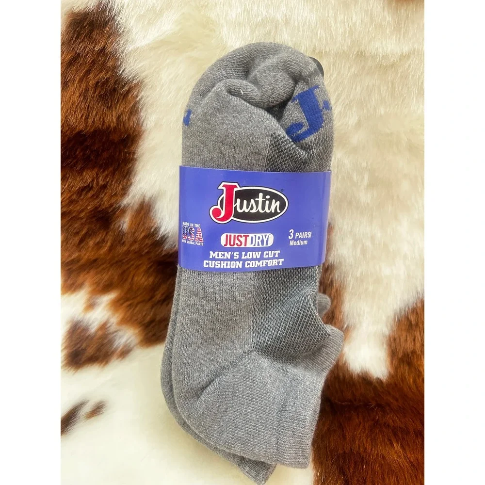 Justin‎ Men's Low Cut Cushion Comfort Socks 3 Pairs Grey - Medium